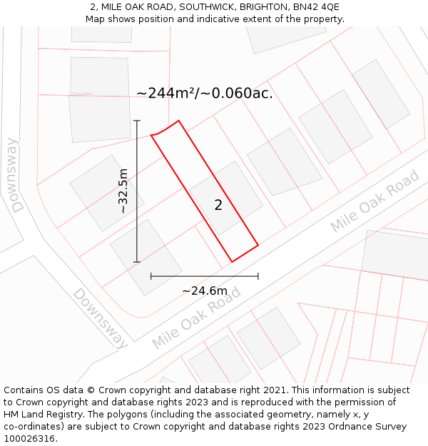 2, MILE OAK ROAD, SOUTHWICK, BRIGHTON, BN42 4QE: Plot and title map