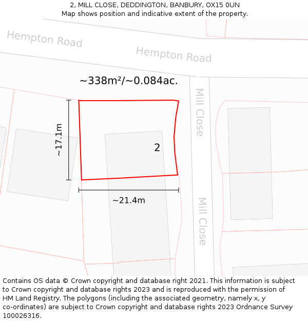 2, MILL CLOSE, DEDDINGTON, BANBURY, OX15 0UN: Plot and title map