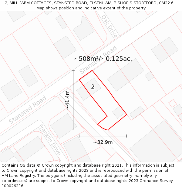 2, MILL FARM COTTAGES, STANSTED ROAD, ELSENHAM, BISHOP'S STORTFORD, CM22 6LL: Plot and title map