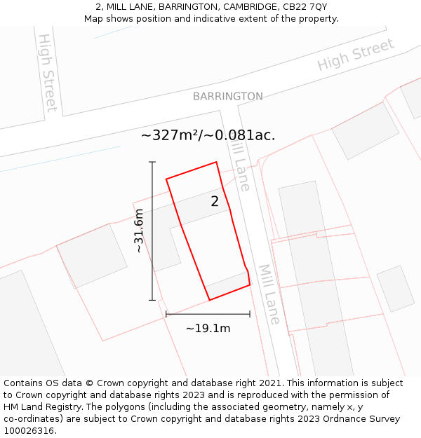 2, MILL LANE, BARRINGTON, CAMBRIDGE, CB22 7QY: Plot and title map