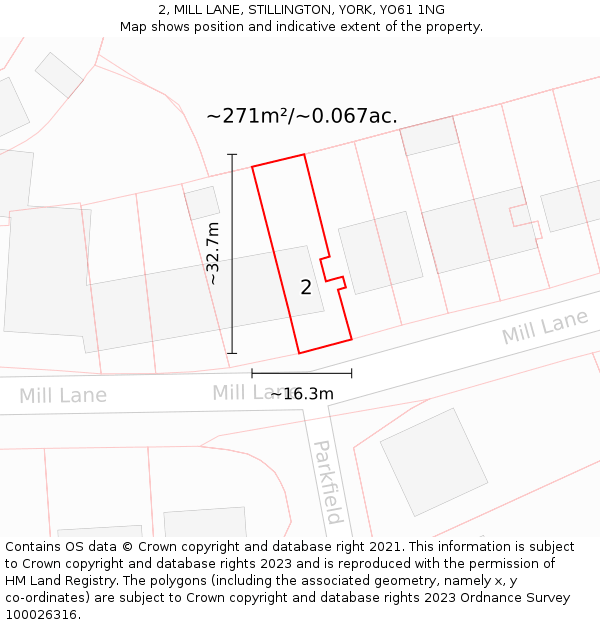 2, MILL LANE, STILLINGTON, YORK, YO61 1NG: Plot and title map