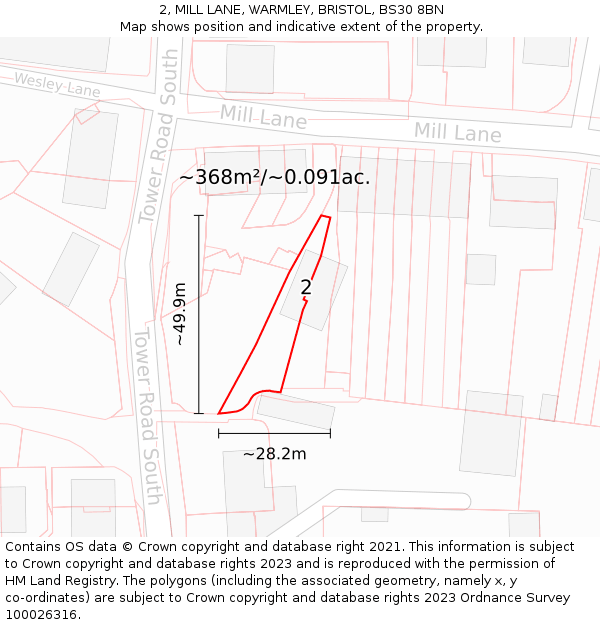 2, MILL LANE, WARMLEY, BRISTOL, BS30 8BN: Plot and title map