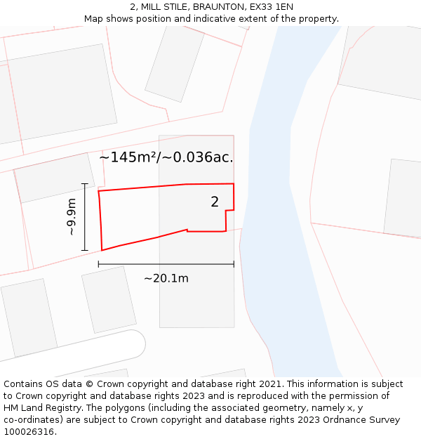 2, MILL STILE, BRAUNTON, EX33 1EN: Plot and title map