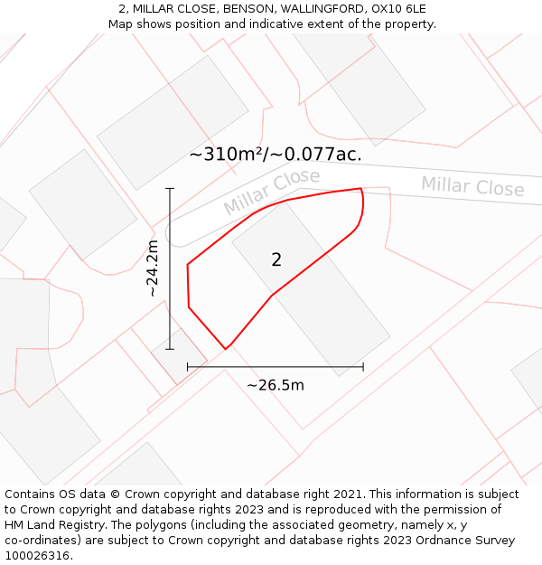 2, MILLAR CLOSE, BENSON, WALLINGFORD, OX10 6LE: Plot and title map