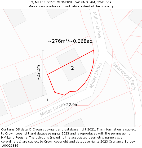 2, MILLER DRIVE, WINNERSH, WOKINGHAM, RG41 5RP: Plot and title map