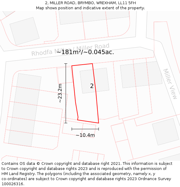 2, MILLER ROAD, BRYMBO, WREXHAM, LL11 5FH: Plot and title map