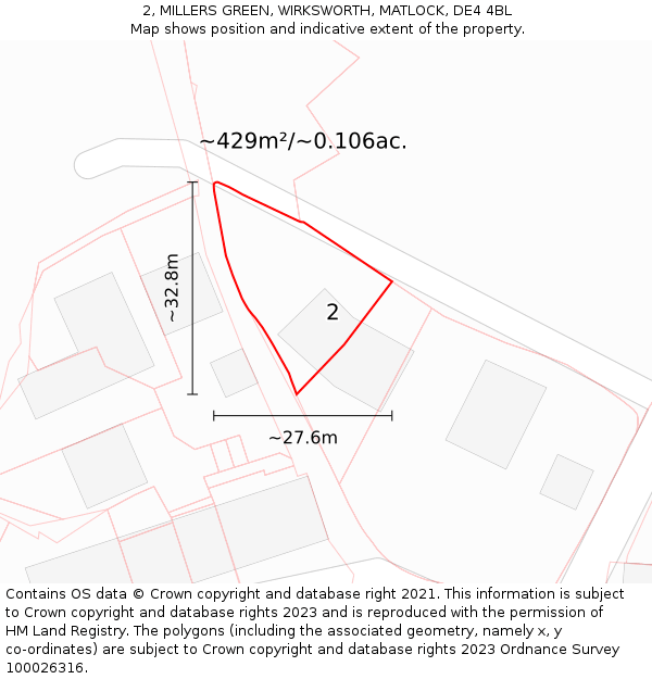 2, MILLERS GREEN, WIRKSWORTH, MATLOCK, DE4 4BL: Plot and title map