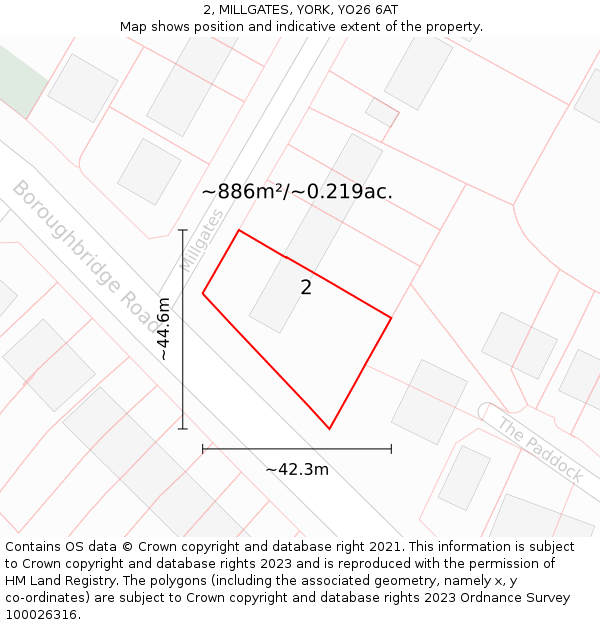 2, MILLGATES, YORK, YO26 6AT: Plot and title map