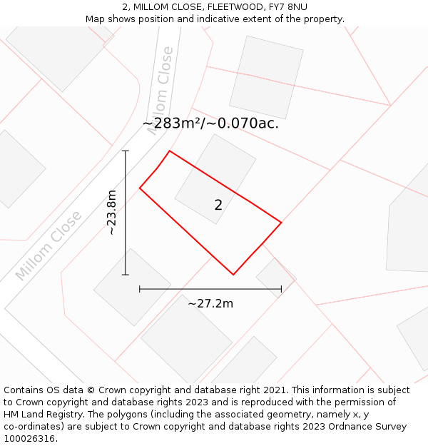 2, MILLOM CLOSE, FLEETWOOD, FY7 8NU: Plot and title map