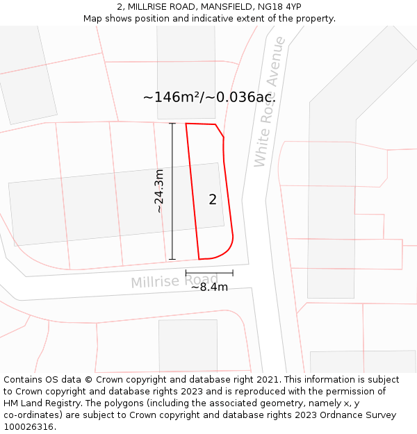 2, MILLRISE ROAD, MANSFIELD, NG18 4YP: Plot and title map