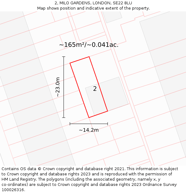 2, MILO GARDENS, LONDON, SE22 8LU: Plot and title map