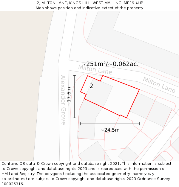 2, MILTON LANE, KINGS HILL, WEST MALLING, ME19 4HP: Plot and title map