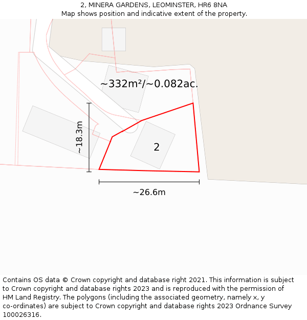 2, MINERA GARDENS, LEOMINSTER, HR6 8NA: Plot and title map