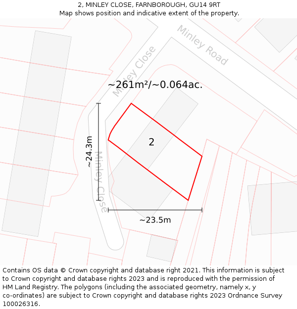 2, MINLEY CLOSE, FARNBOROUGH, GU14 9RT: Plot and title map