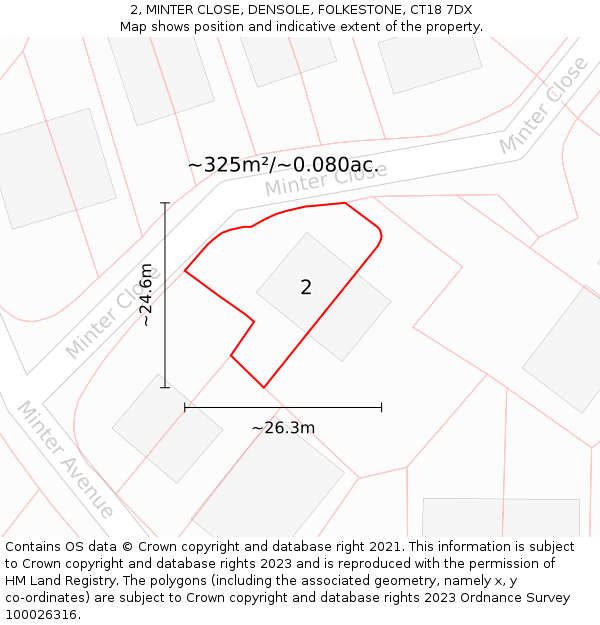 2, MINTER CLOSE, DENSOLE, FOLKESTONE, CT18 7DX: Plot and title map