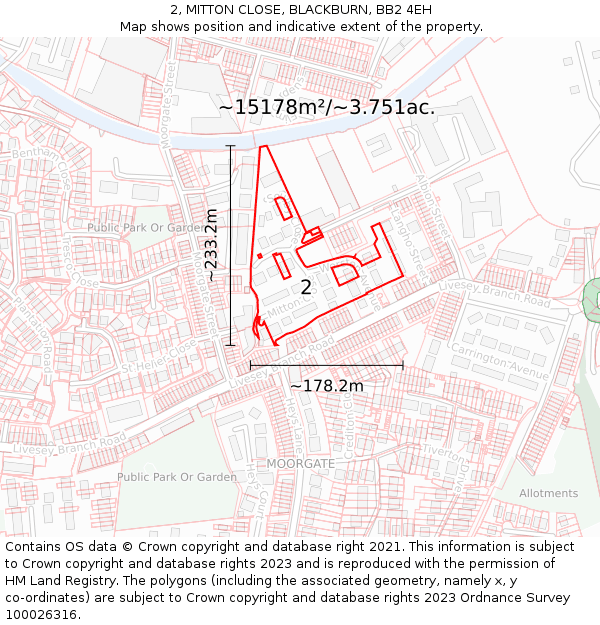 2, MITTON CLOSE, BLACKBURN, BB2 4EH: Plot and title map