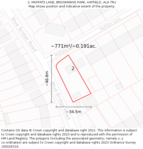 2, MOFFATS LANE, BROOKMANS PARK, HATFIELD, AL9 7RU: Plot and title map