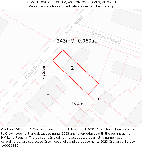 2, MOLE ROAD, HERSHAM, WALTON-ON-THAMES, KT12 4LU: Plot and title map