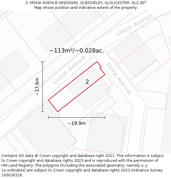 2, MONA AVENUE KINGSWAY, QUEDGELEY, GLOUCESTER, GL2 2ET: Plot and title map