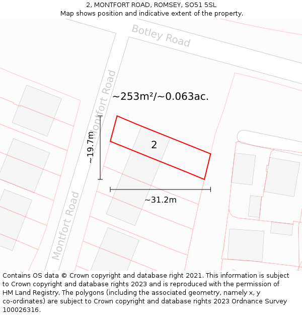 2, MONTFORT ROAD, ROMSEY, SO51 5SL: Plot and title map