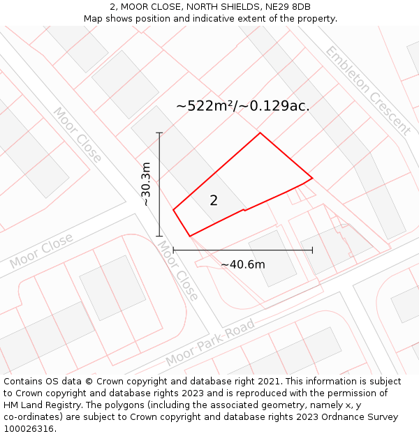 2, MOOR CLOSE, NORTH SHIELDS, NE29 8DB: Plot and title map