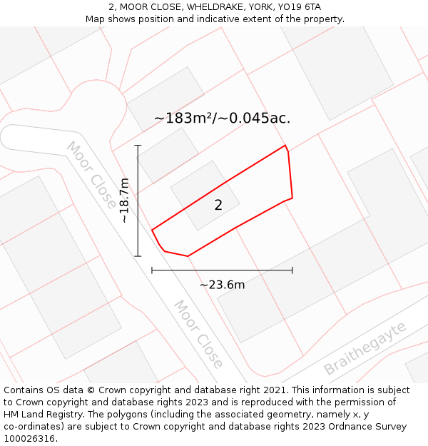 2, MOOR CLOSE, WHELDRAKE, YORK, YO19 6TA: Plot and title map