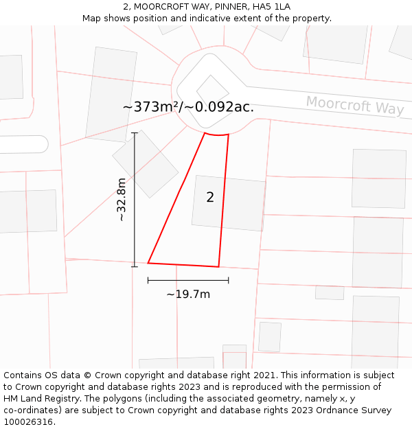 2, MOORCROFT WAY, PINNER, HA5 1LA: Plot and title map