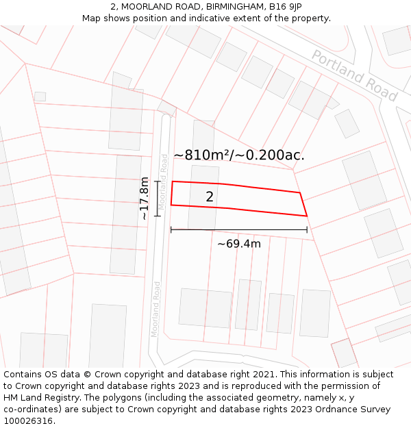 2, MOORLAND ROAD, BIRMINGHAM, B16 9JP: Plot and title map