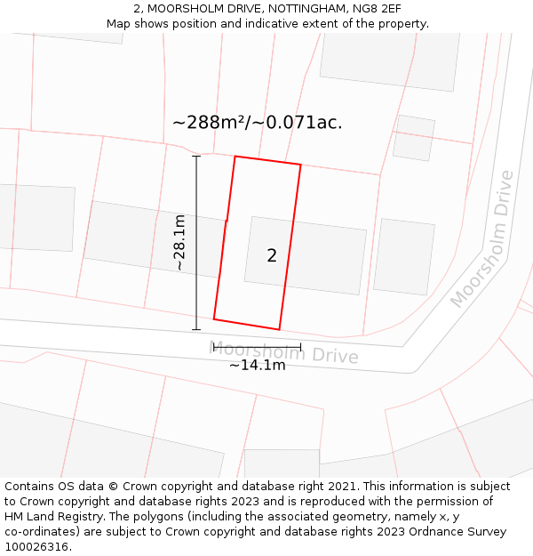2, MOORSHOLM DRIVE, NOTTINGHAM, NG8 2EF: Plot and title map