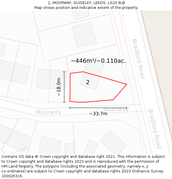 2, MOORWAY, GUISELEY, LEEDS, LS20 8LB: Plot and title map