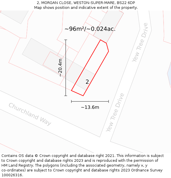 2, MORGAN CLOSE, WESTON-SUPER-MARE, BS22 6DP: Plot and title map