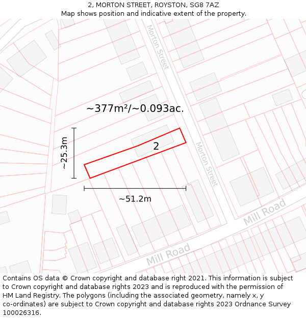 2, MORTON STREET, ROYSTON, SG8 7AZ: Plot and title map