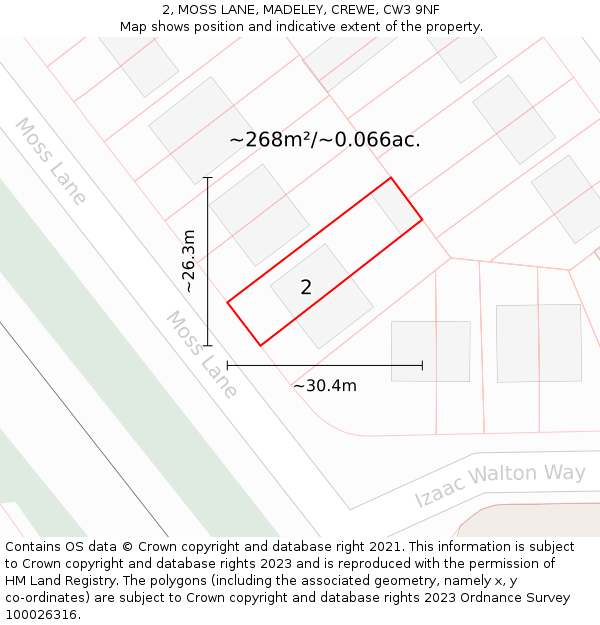 2, MOSS LANE, MADELEY, CREWE, CW3 9NF: Plot and title map