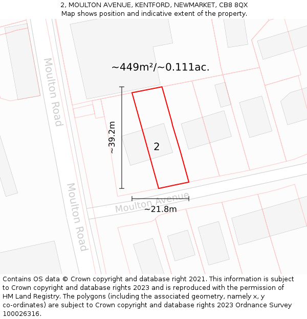 2, MOULTON AVENUE, KENTFORD, NEWMARKET, CB8 8QX: Plot and title map