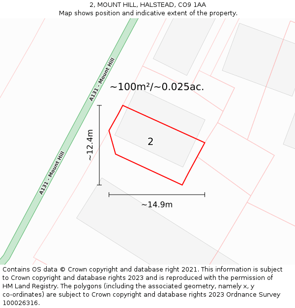 2, MOUNT HILL, HALSTEAD, CO9 1AA: Plot and title map