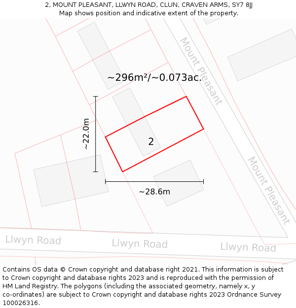 2, MOUNT PLEASANT, LLWYN ROAD, CLUN, CRAVEN ARMS, SY7 8JJ: Plot and title map