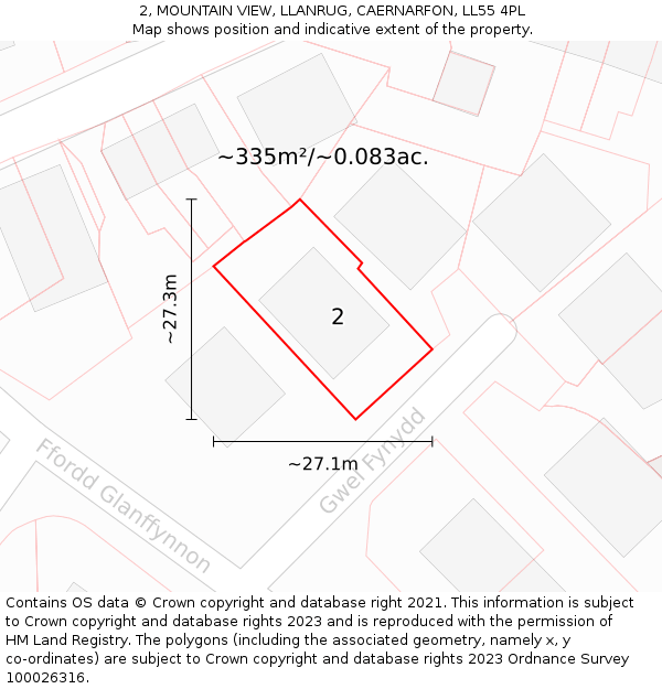 2, MOUNTAIN VIEW, LLANRUG, CAERNARFON, LL55 4PL: Plot and title map