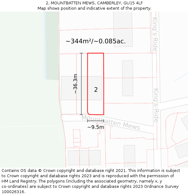 2, MOUNTBATTEN MEWS, CAMBERLEY, GU15 4LF: Plot and title map