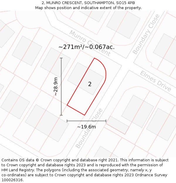 2, MUNRO CRESCENT, SOUTHAMPTON, SO15 4PB: Plot and title map