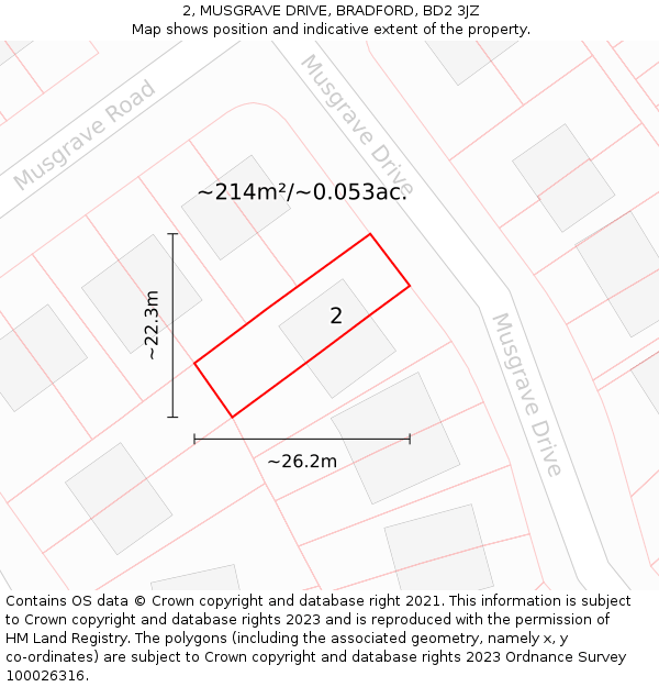 2, MUSGRAVE DRIVE, BRADFORD, BD2 3JZ: Plot and title map