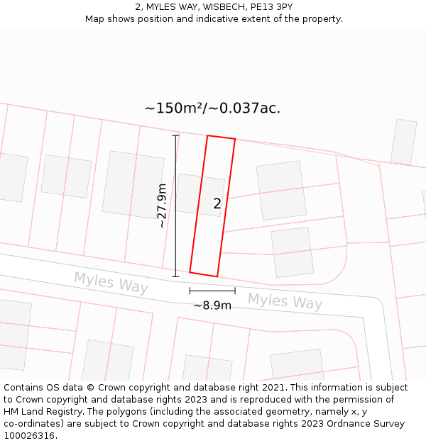 2, MYLES WAY, WISBECH, PE13 3PY: Plot and title map