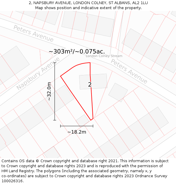 2, NAPSBURY AVENUE, LONDON COLNEY, ST ALBANS, AL2 1LU: Plot and title map