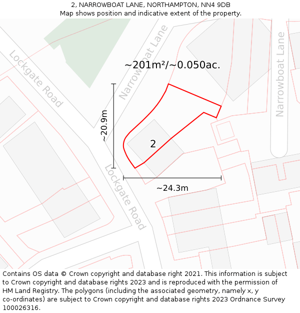 2, NARROWBOAT LANE, NORTHAMPTON, NN4 9DB: Plot and title map