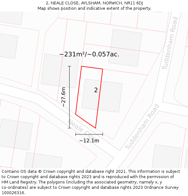 2, NEALE CLOSE, AYLSHAM, NORWICH, NR11 6DJ: Plot and title map