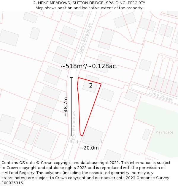 2, NENE MEADOWS, SUTTON BRIDGE, SPALDING, PE12 9TY: Plot and title map