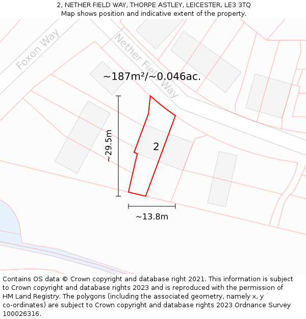 2, NETHER FIELD WAY, THORPE ASTLEY, LEICESTER, LE3 3TQ: Plot and title map