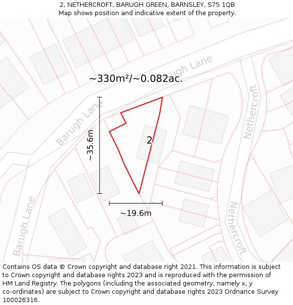 2, NETHERCROFT, BARUGH GREEN, BARNSLEY, S75 1QB: Plot and title map