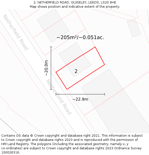 2, NETHERFIELD ROAD, GUISELEY, LEEDS, LS20 9HE: Plot and title map