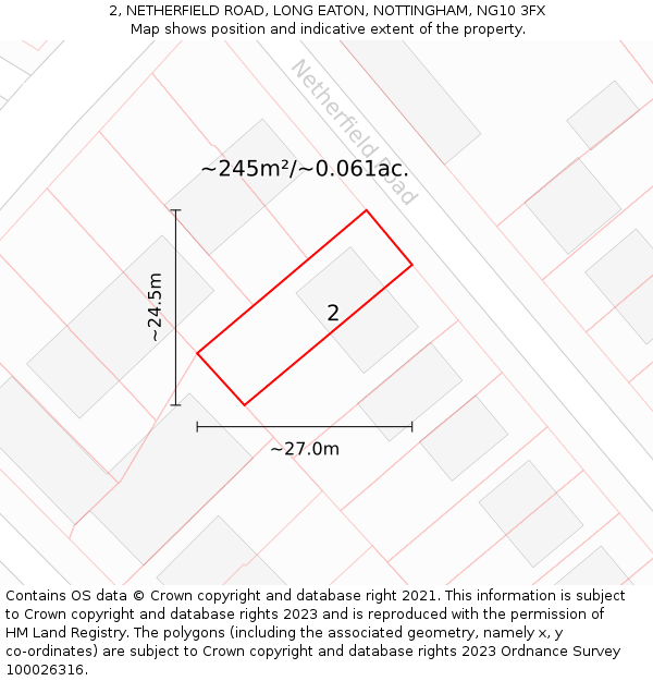 2, NETHERFIELD ROAD, LONG EATON, NOTTINGHAM, NG10 3FX: Plot and title map