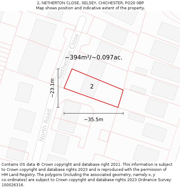 2, NETHERTON CLOSE, SELSEY, CHICHESTER, PO20 0BP: Plot and title map